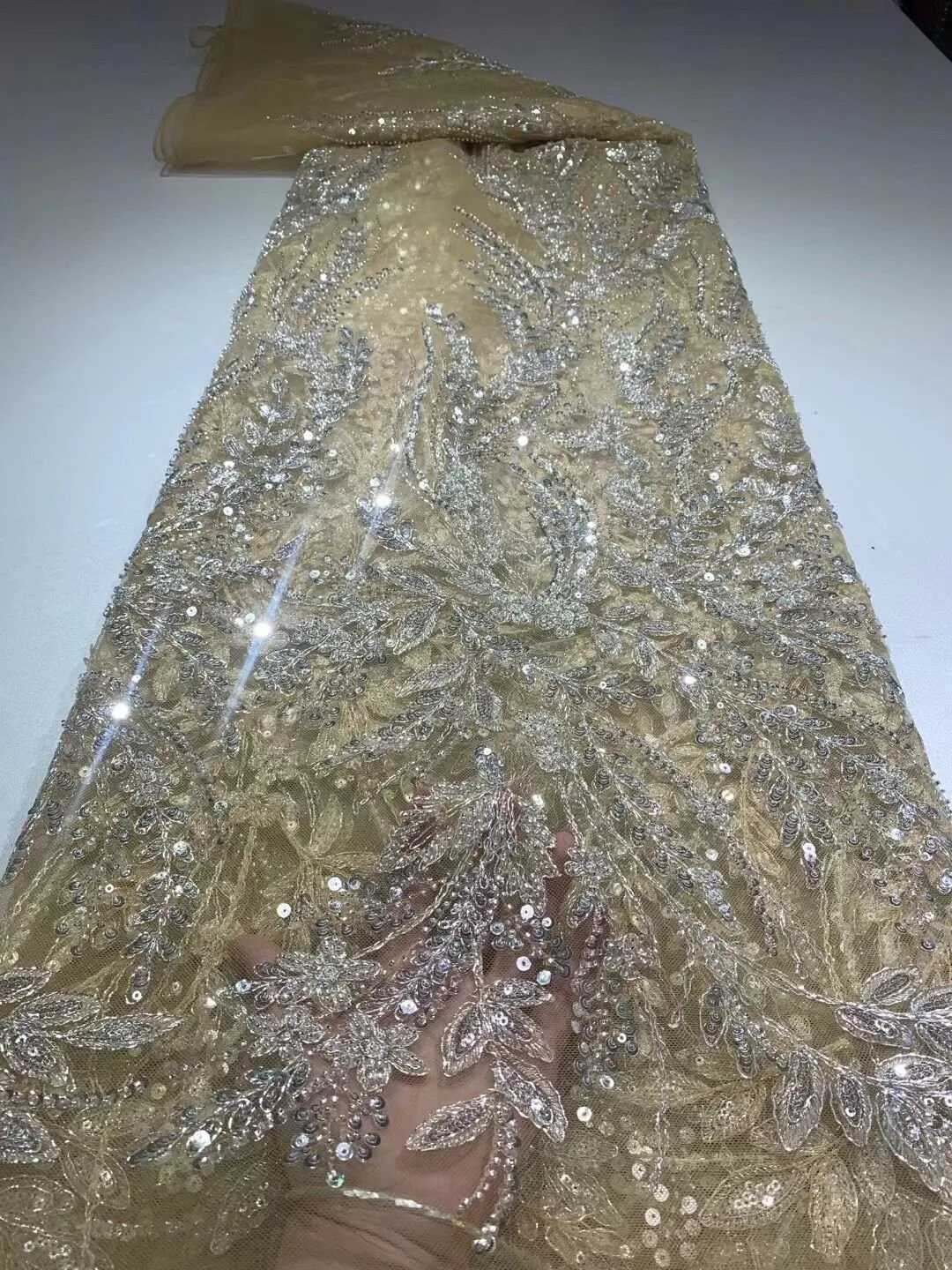 5 YARDS / 20 COLORS / Éden Beaded Embroidery Glitter Mesh Lace  Party Prom Bridal Dress Fabric