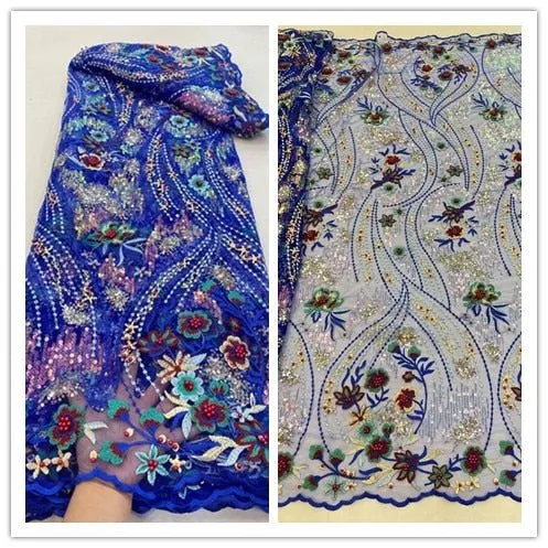 5 YARDS / 5 COLORS / Mahina All Over Sequin Embroidery Tulle Mesh Lace Party Prom Bridal Dress Fabric