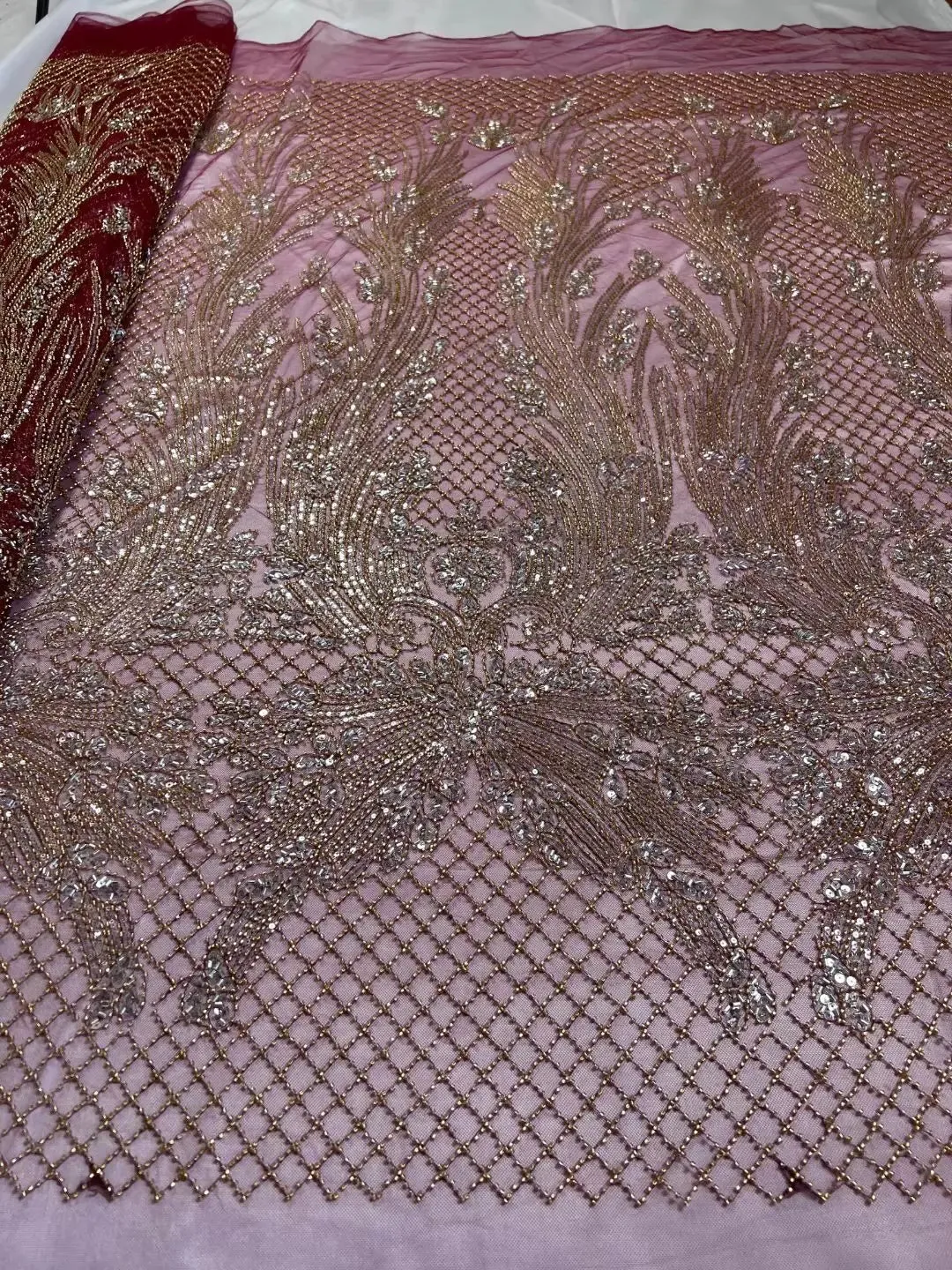 5 YARDS / 8 COLORS / Luxurious Oblise Sequin Beaded Embroidery Tulle Mesh Lace Dress Fabric
