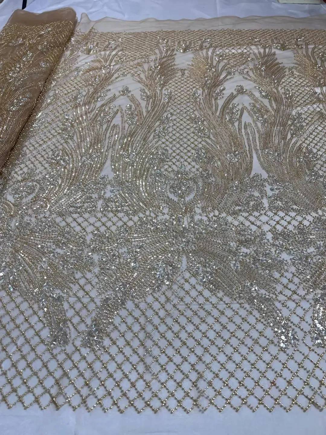 5 YARDS / 8 COLORS / Luxurious Oblise Sequin Beaded Embroidery Tulle Mesh Lace Dress Fabric