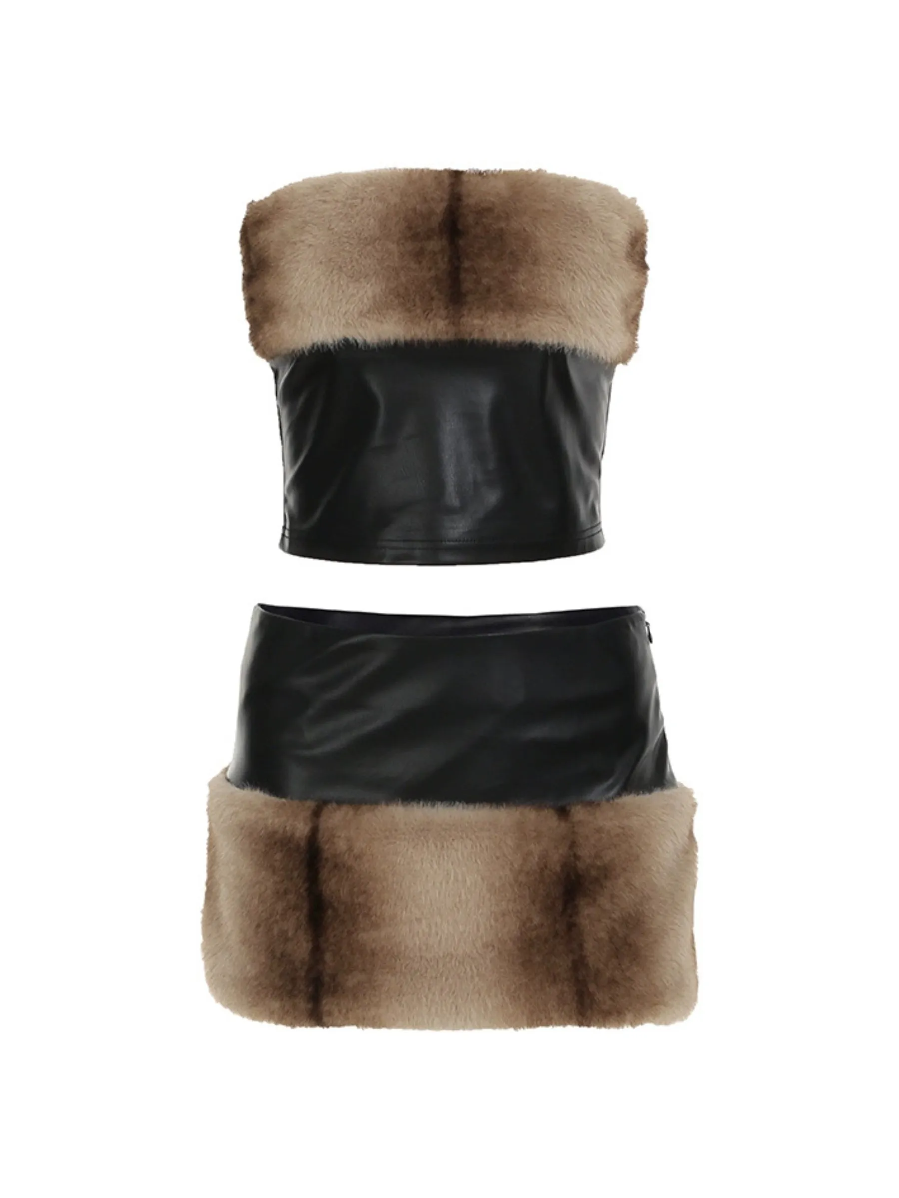 Amozae-Christmas Outfits New Year's Eve Dress Night Out Club Dresses cute winter outfits Allisson Furry Leather Tube Set