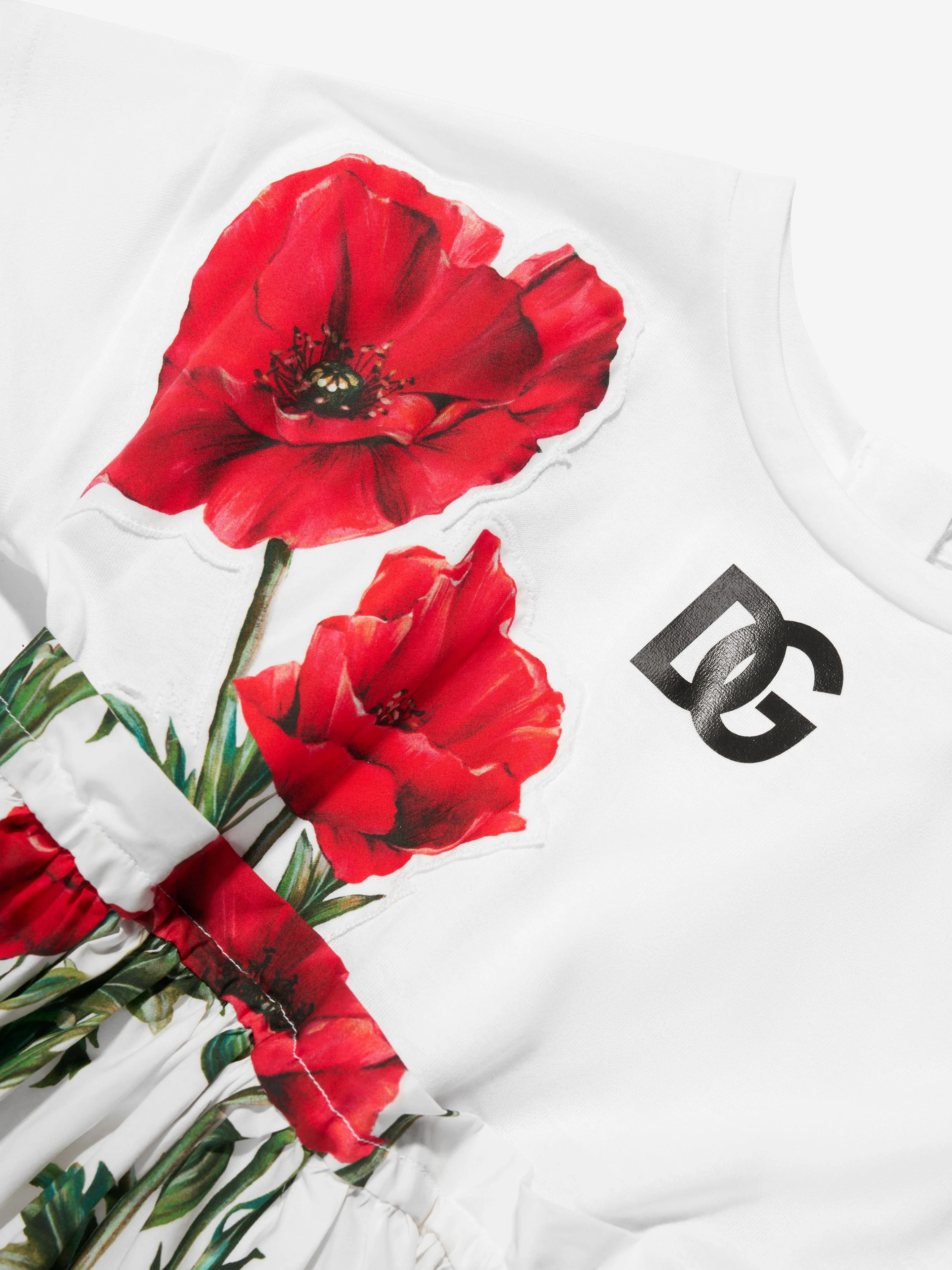 Dolce & Gabbana Girls Poppy Print T-Shirt Dress in White