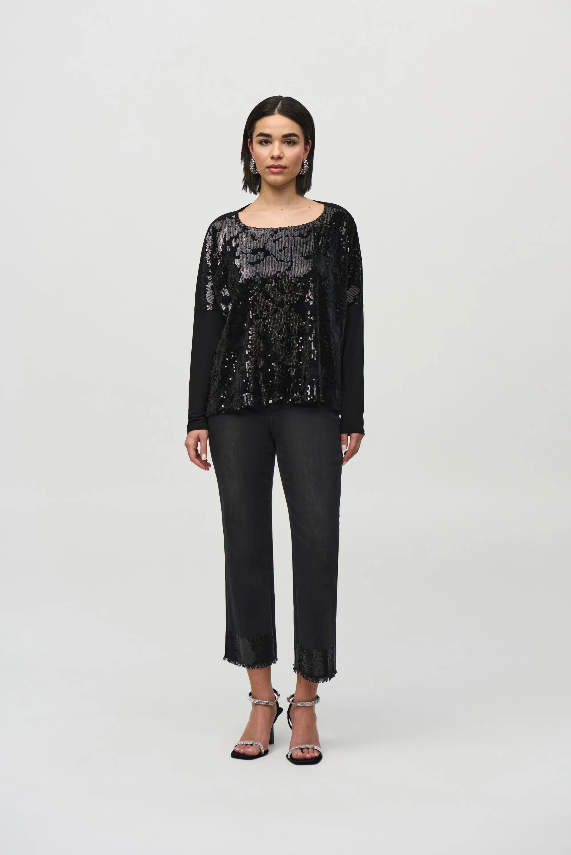 Joseph Ribkoff Women's Sequined Velvet Boxy Top