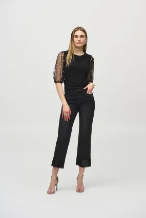 Joseph Ribkoff Women's Silky Knit Top With Embellished Mesh Sleeves
