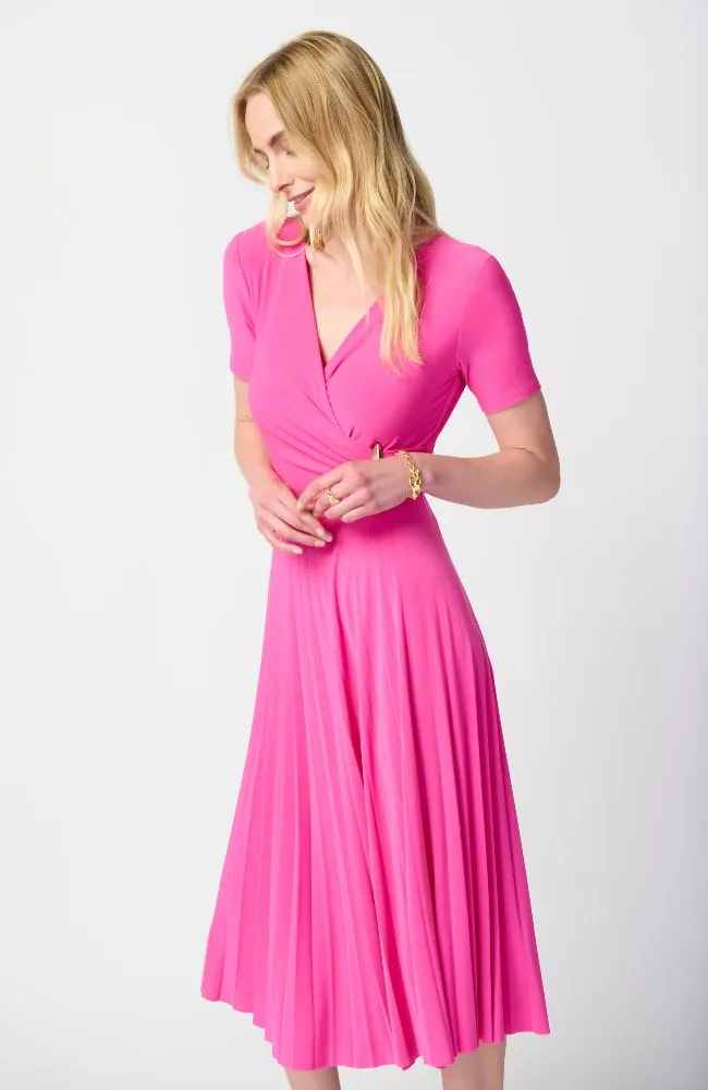 Silky Knit Pleated Wrap Dress